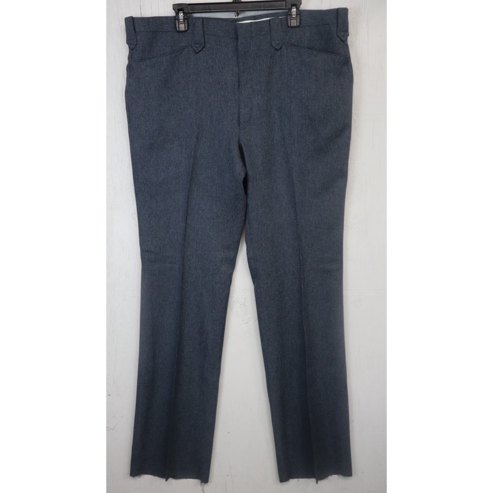 Mens Circle S Ranch Pants 42x37 Unfinished Polyester Vintage Blue Pearl Snap